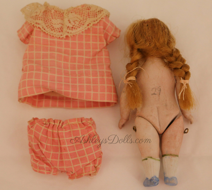 3 Pieces, Dollhouse Dolls, All Bisque Children, 10 Cm, Fix Head, Fix Inset  Glass Eyes, Jointed Arms