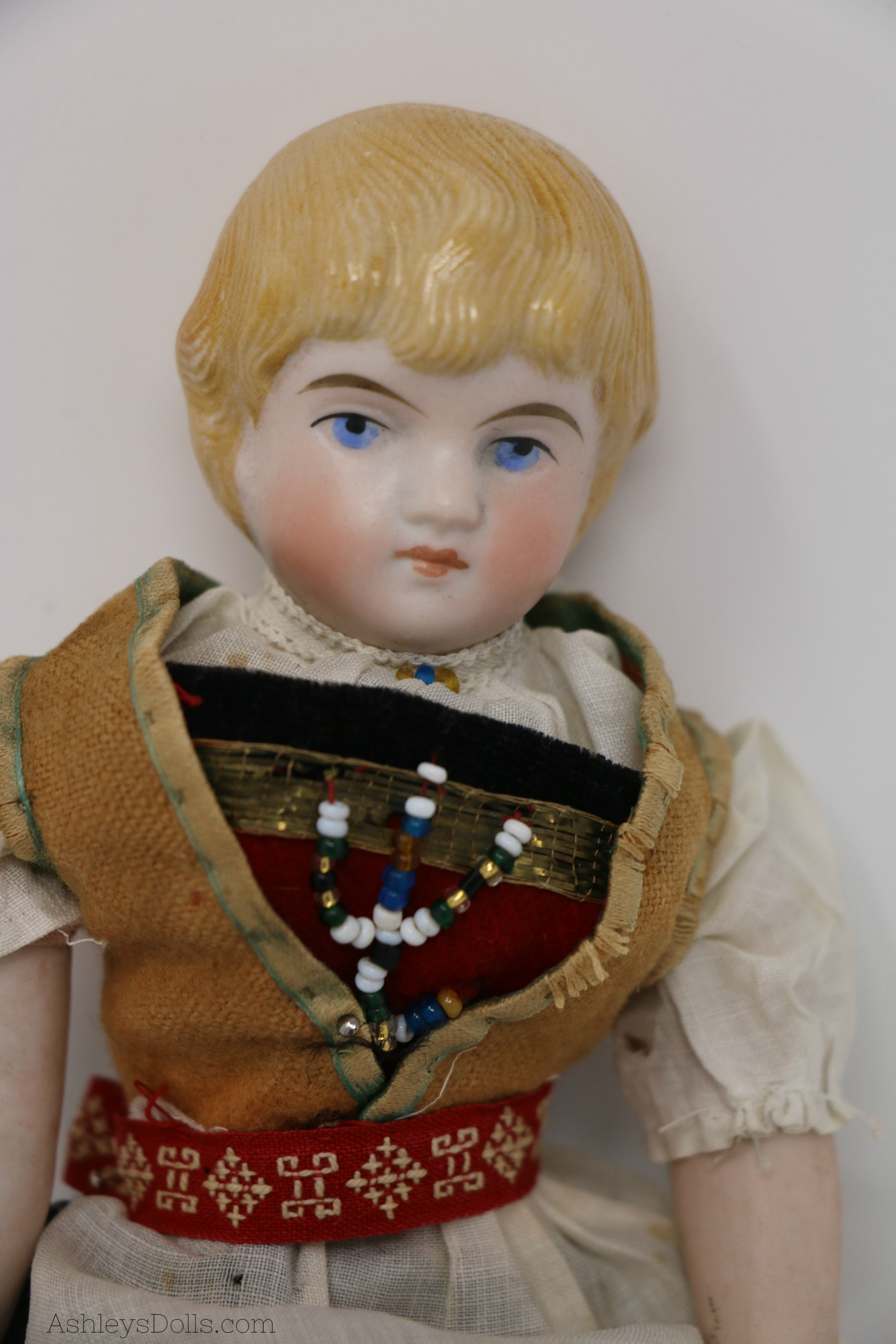 Antique Bisque Doll Original Costume 8 3 4 In Antique German Bisque Doll
